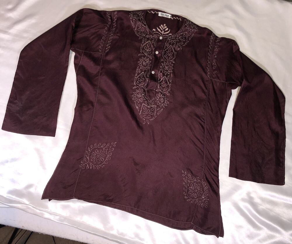 100% Silk Embroidered Made in India Blouse Dark Purple Size ? *See measurements*